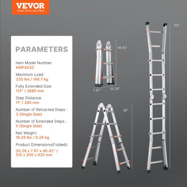 VEVOR Telescoping Ladder A Frame 9.5 FT Extension Multi-Function for Homework