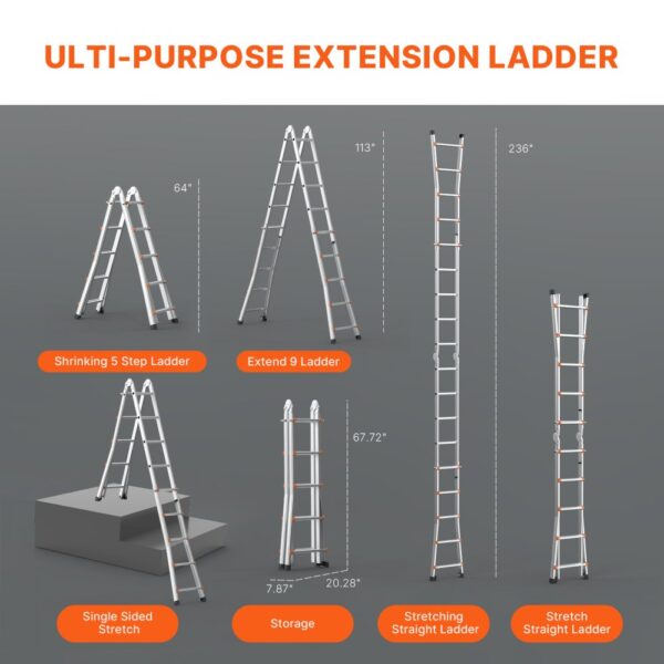 VEVOR Telescoping Ladder A Frame 19 FT Extension Multi-Function for Homework