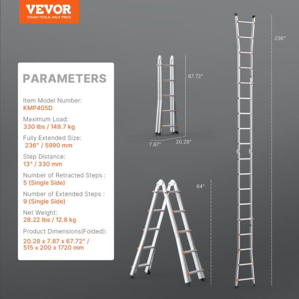 VEVOR Telescoping Ladder A Frame 19 FT Extension Multi-Function for Homework