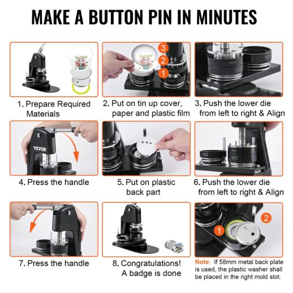 VEVOR Button Maker Machine, Multiple Sizes 1.25+2.25 Inch Badge Punch Press Kit, Children DIY Gifts Pin Maker, Button Making Supplies with 500pcs Button Parts & Circle Cutter & Magic Book