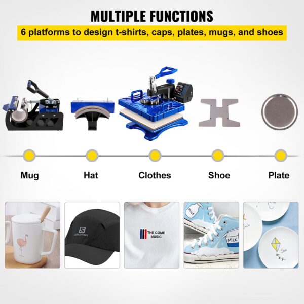 VEVOR Heat Press 12X15 Inch 1000W 6 In 1 Heat Press Swing Away Blue & Black Sublimation Machine T-Shirt Printer Transfer with Accurate Control LED Display Dual-tube Heating for DIY Shoes Cap Mugs