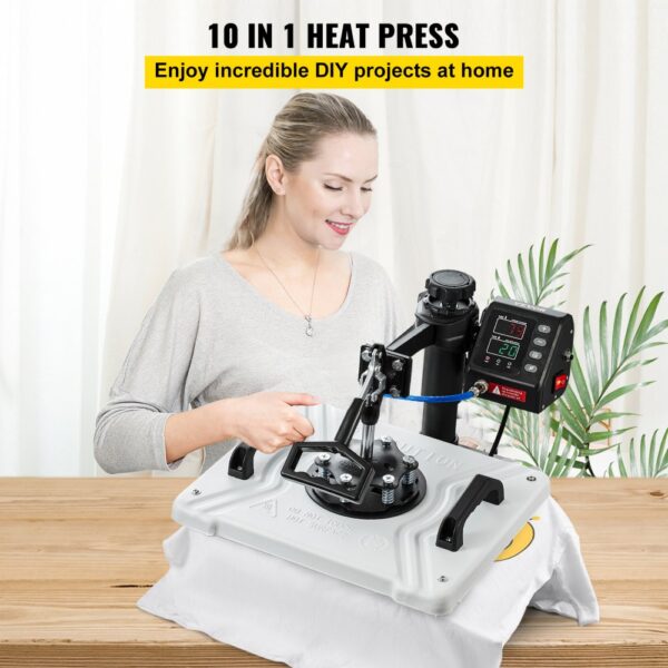 VEVOR Heat Press 12X15 Inch 10 In 1 Heat Press 1000W Heat Press Machine with 360° Rotation Swing Away White Heat Press T-Shirt Sublimation Machine Dual-tube Heating for DIY Pens Caps Mugs and Shirts