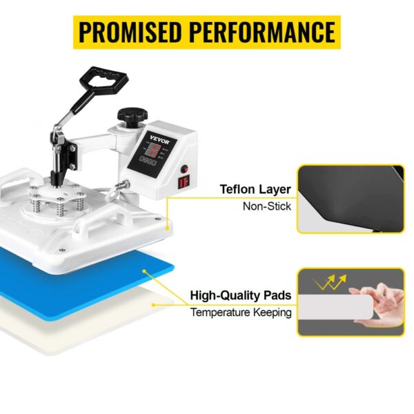 VEVOR Heat Press 12 X 15 Inch 5 In 1 Heat Press 1250W Heat Press Machine Swing Away White Heat Press T-Shirt Sublimation Printer Transfer 360 Degree Rotation for DIY Shoes Hat and T-Shirts