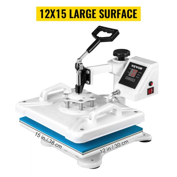 VEVOR Heat Press 12 X 15 Inch 5 In 1 Heat Press 1250W Heat Press Machine Swing Away White Heat Press T-Shirt Sublimation Printer Transfer 360 Degree Rotation for DIY Shoes Hat and T-Shirts