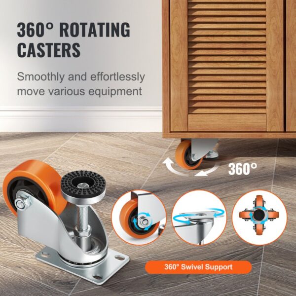 VEVOR leveling casters for smooth, 360° rotation and easy movement of cabinets and equipment.