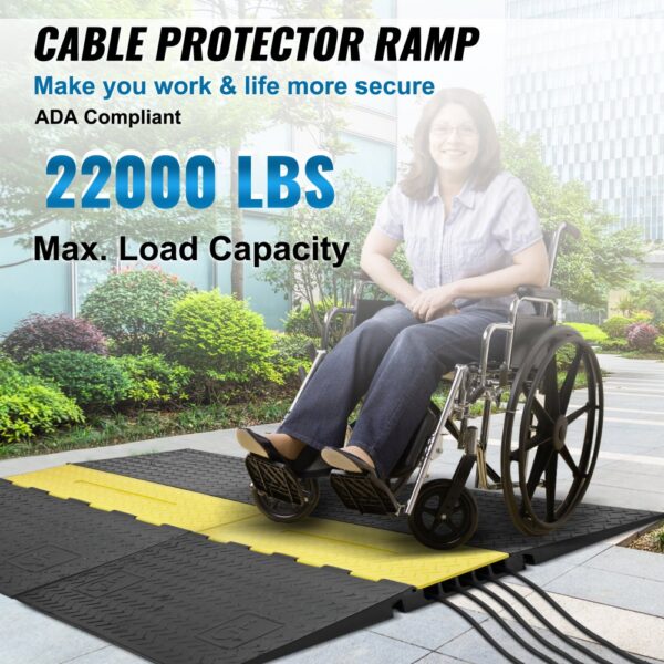 VEVOR cable protector ramp with 22000 lbs max load capacity, ada compliant, enhancing worksite safety.