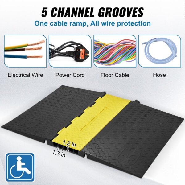 VEVOR cable protector ramp with five channel grooves for electrical wire, power cord, floor cable, and hose.