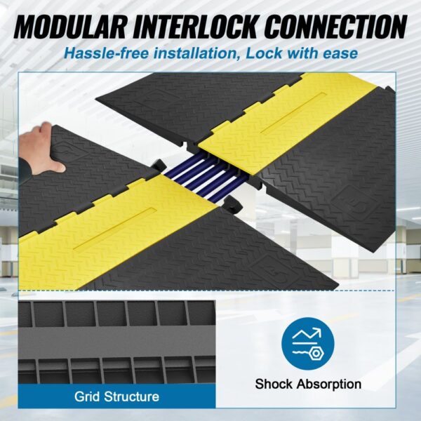 VEVOR cable protector ramp with modular interlock connection, grid structure, and shock absorption.