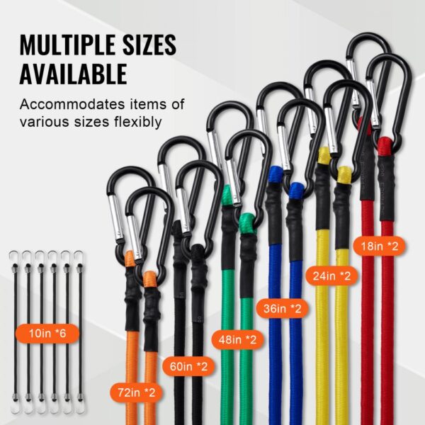 VEVOR 30 Pcs Bungee Cords Set 8mm Heavy Duty Bungee Straps with Steel Carabiners