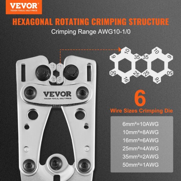 VEVOR Battery Cable Lug Crimping Tool, 10-1/0AWG with Cable Cutter and 95PCS Copper Ring Terminals, 6 Wire Sizes Crimping Die and 100pcs Heat Shrink Tubes, for Heavy Duty Wire Lugs