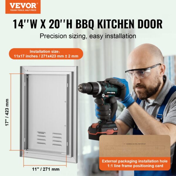 VEVOR bbq access door 14"w x 20"h, precision sizing, easy installation, 11x17 inches or 271x423 mm.