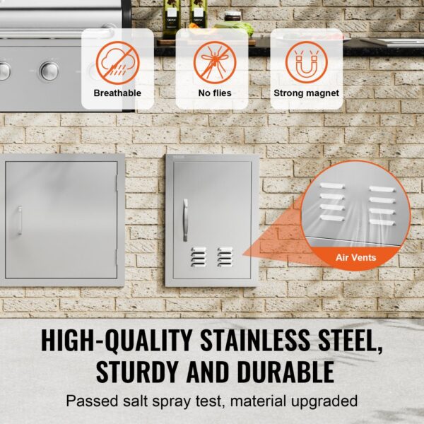 high-quality stainless steel VEVOR bbq access door with air vents, strong magnet, and no flies feature.