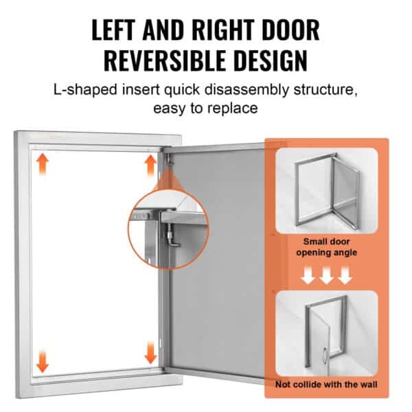 VEVOR bbq access door with reversible design and easy disassembly, showcasing small door opening angle.