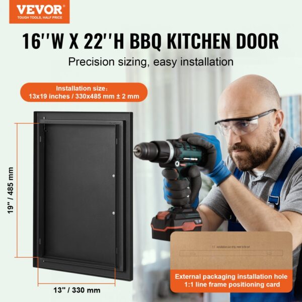 VEVOR bbq kitchen door installation with precision sizing, easy to install with a drill.