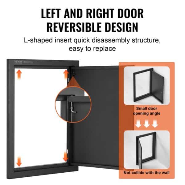 VEVOR bbq access door with reversible design, l-shaped insert, and easy disassembly structure.