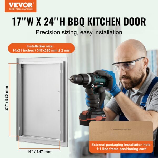 VEVOR bbq access door, 17"x24" kitchen door, precision sizing, easy installation with a drill.