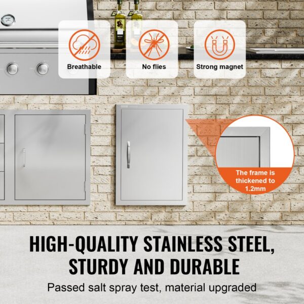 high-quality VEVOR bbq access door, thickened stainless steel frame with breathable, insect-proof, magnetic features.