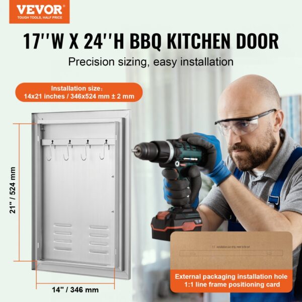 VEVOR bbq access door 17"w x 24"h, precision sizing and easy installation instructions.