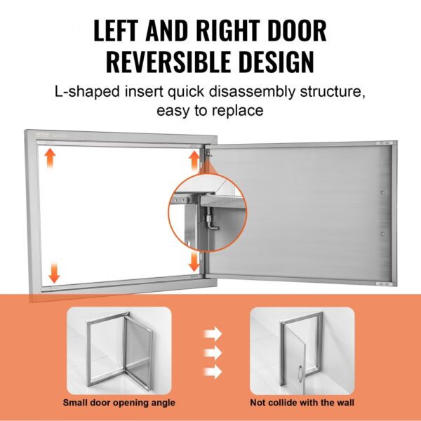 VEVOR bbq access door with l-shaped reversible design for easy wall installation and quick disassembly.