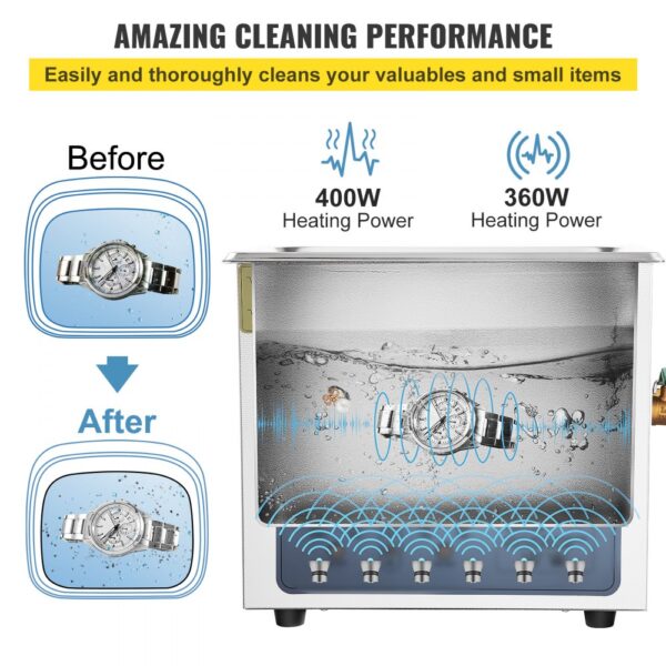 VEVOR Ultrasonic Cleaner, 36KHz~40KHz Adjustable Frequency, 15L 220V, Ultrasonic Cleaning Machine w/ Digital Timer and Heater, Lab Sonic Cleaner for Jewelry Watch Eyeglasses Coins, FCC/CE/RoHS Listed