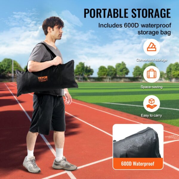 VEVOR backstop net includes 600d waterproof storage bag, convenient and easy to carry on the track.