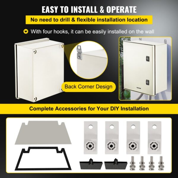 VEVOR nema steel enclosure with back corner design and complete diy accessories.
