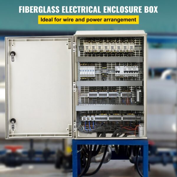 VEVOR nema 4x enclosure showcasing organized electrical wiring and components.