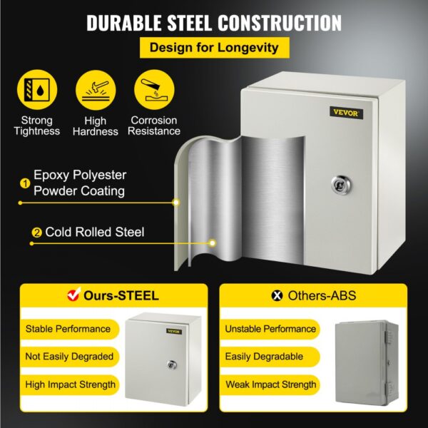 VEVOR nema steel enclosure with durable construction and corrosion resistance.