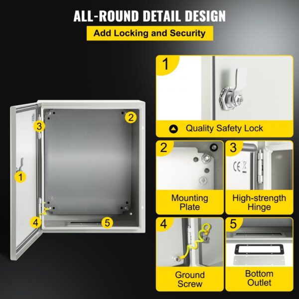 VEVOR nema steel enclosure with safety lock, mounting plate, high-strength hinge.