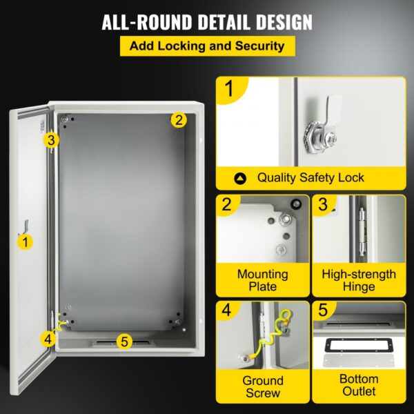 VEVOR NEMA Steel Enclosure, 20 x 12 x 10'' NEMA 4X Steel Electrical Box, IP66 Waterproof & Dustproof, Outdoor/Indoor Electrical Junction Box, with Mounting Plate