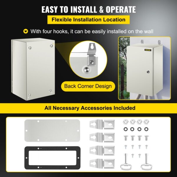 VEVOR NEMA Steel Enclosure, 20 x 12 x 10'' NEMA 4X Steel Electrical Box, IP66 Waterproof & Dustproof, Outdoor/Indoor Electrical Junction Box, with Mounting Plate