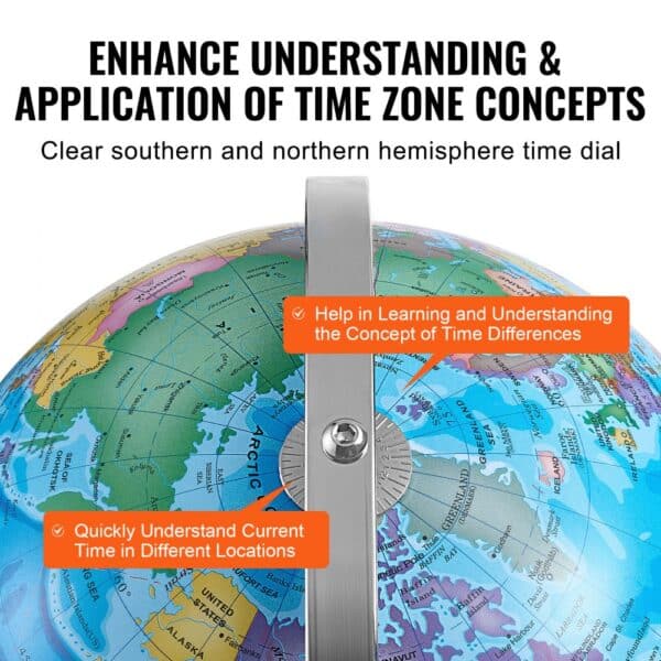 VEVOR rotating globe for understanding time zones, featuring northern and southern hemisphere time dial.