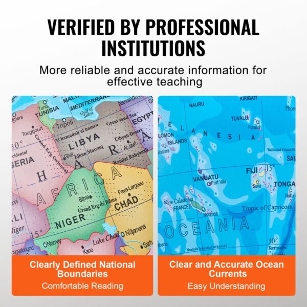 verified map quality; clearly defined national boundaries and accurate ocean currents for VEVOR rotating globe.