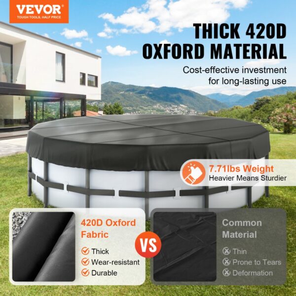 VEVOR 18 Ft Round Pool Cover, Solar Covers for Above Ground Pools, Safety Pool Cover with Drawstring Design, 420D Oxford Fabric Winter Pool Cover, Waterproof and Dustproof, Black