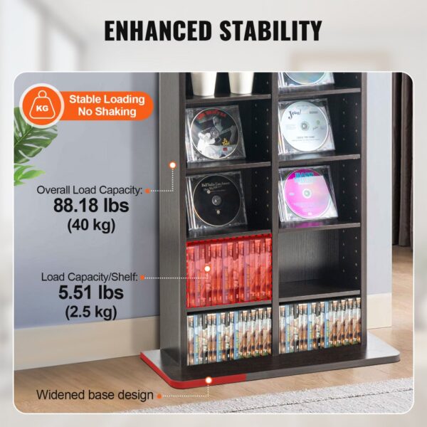 VEVOR media storage cabinet with adjustable shelves, widened base, and 88.18 lbs load capacity.