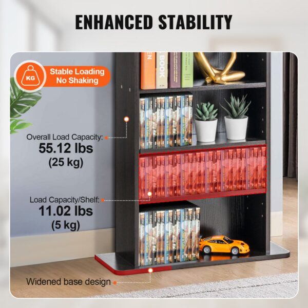 enhanced stability VEVOR media storage cabinet with widened base, 55.12 lbs load capacity, and shelves.