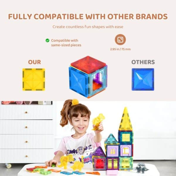 VEVOR Magnetic Tiles Magnetic Building Toy 56 PCS Magnet Blocks for Kids 3D Set