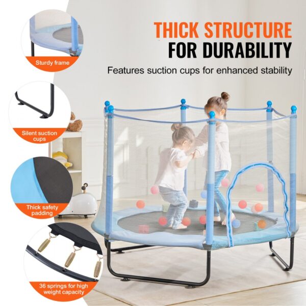 VEVOR 60" Trampoline for Kids Mini Toddler Trampoline with Net Indoor Outdoor