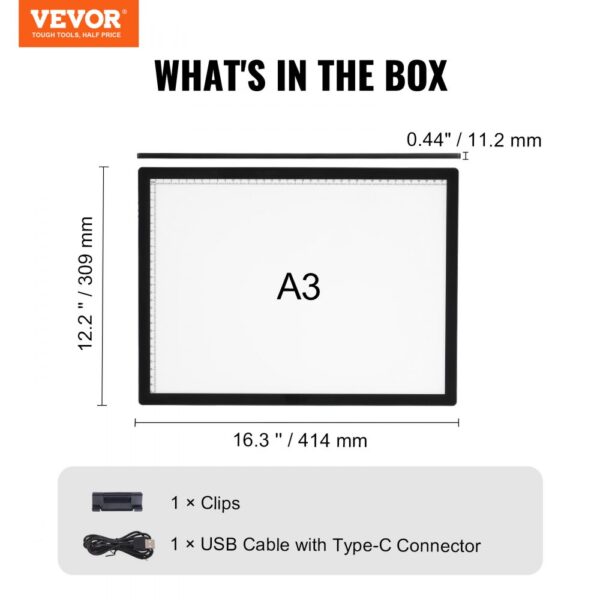 VEVOR A3 LED Light Board Rechargeable Tracing Pad 6 Level Dimmable Brightness