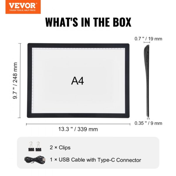 VEVOR A4 LED Light Board Rechargeable Tracing Pad 5 Level Dimmable Brightness