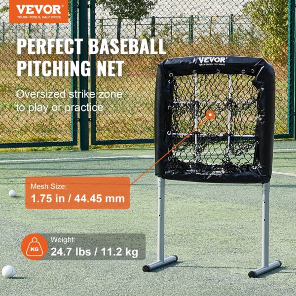 VEVOR 9 Hole Baseball Net, 28"x27" Softball Baseball Training Equipment for Hitting Pitching Practice, Heavy Duty Height Adjustable Trainer Aid with Strike Zone & 4 Ground Stakes, for Youth Adults