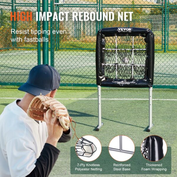 VEVOR 9 Hole Baseball Net, 28"x27" Softball Baseball Training Equipment for Hitting Pitching Practice, Heavy Duty Height Adjustable Trainer Aid with Strike Zone & 4 Ground Stakes, for Youth Adults