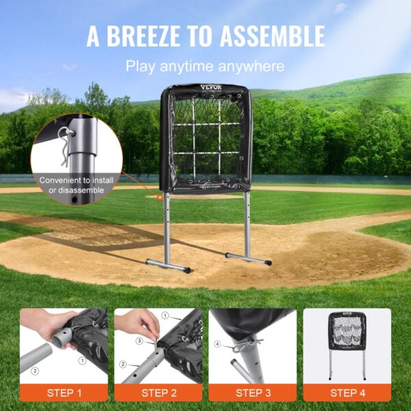 VEVOR 9 Hole Baseball Net, 28"x27" Softball Baseball Training Equipment for Hitting Pitching Practice, Heavy Duty Height Adjustable Trainer Aid with Strike Zone & 4 Ground Stakes, for Youth Adults