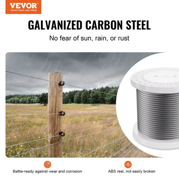 VEVOR Carbon Steel Cable 1/4" 7x19 Strands Steel Wire Rope 250 ft Cable Railing