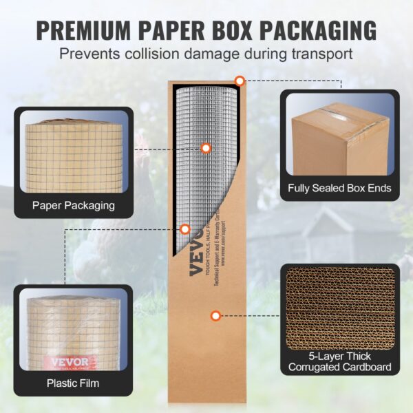 VEVOR packaging: paper packaging, plastic film, fully sealed box ends, 5-layer cardboard.