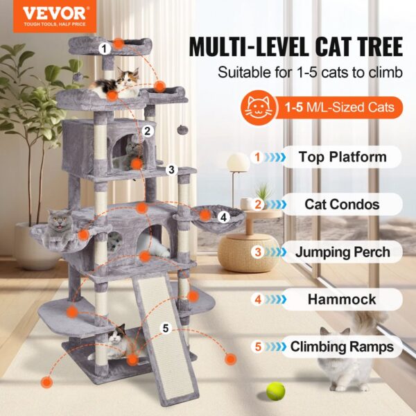 VEVOR Cat Tree 68.5" Cat Tower for Indoor Cats with Cat Condos Scratching Post