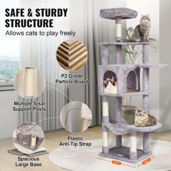 VEVOR Cat Tree 60.6" Cat Tower with Cat Condo Sisal Scratching Post Light Grey