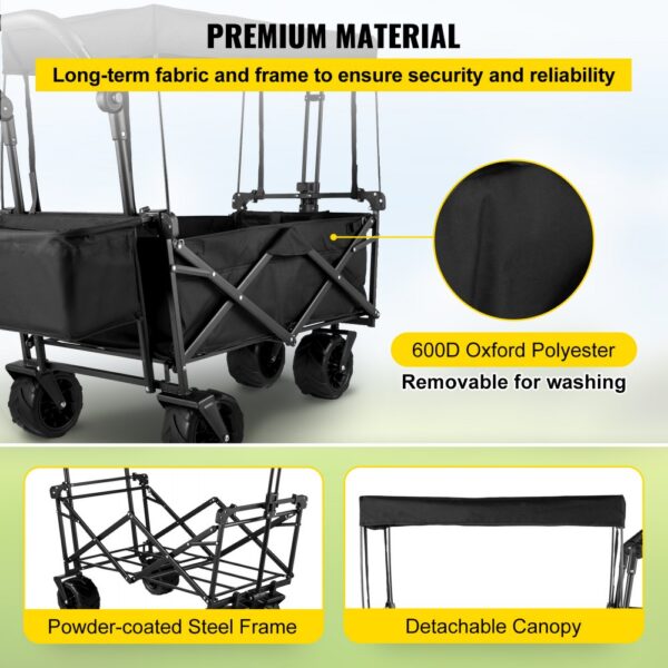 VEVOR collapsible garden cart with steel frame, oxford polyester, and detachable canopy.