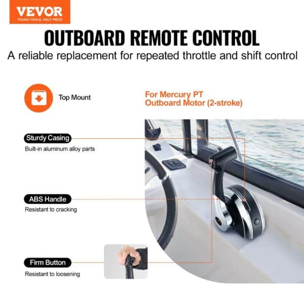 VEVOR boat throttle control for mercury pt motor, sturdy casing, abs handle, firm button, top mount.