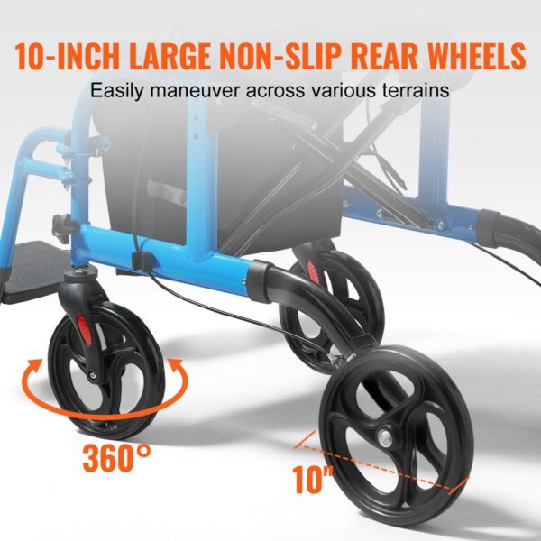 VEVOR rollator walker with 10-inch non-slip rear wheels, easily maneuverable across different terrains.